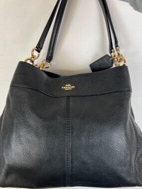 Coach Women Black Pebble Leather Hobo Bag Gold Chain Shoulder Handbag F28997